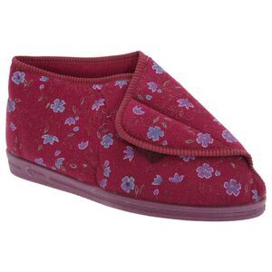 Comfylux Womens/Ladies Andrea Floral Velcro Bootee Slippers / Wine